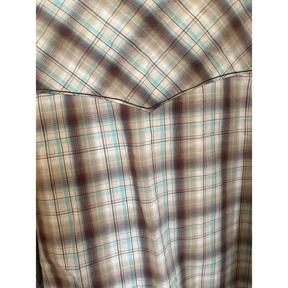 Panhandle Slim Rough Stock Shirt Men XXL Brown Blue Plaid Pearl Snap Embroiderd - Picture 5 of 5